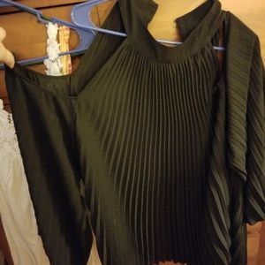 Pleated cold shoulder blouse